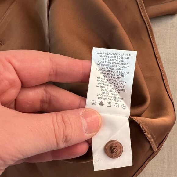 House of Harlow Short Sleeve Collar Button Down Satin Brown Crop Blouse Sz S NWT - Picture 11 of 12